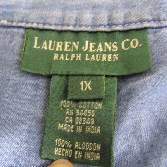 RALPH LAUREN JEANS CO 1X Chambray WESTERN Country Prairie Button Front Shirt - Picture 8 of 11